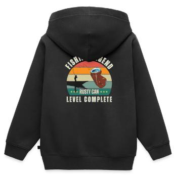 Fishing Legend - Level Rostige Dose abgeschlossen - Kinder Premium Organic Zip Hoodie - Schwarz - Hinten - AI Model Kid Male (0cm)
