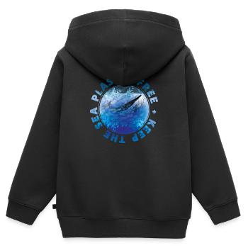 The Whale KEEP THE SEA PLASTIC FREE - Kinder Premium Organic Zip Hoodie - Schwarz - Hinten - AI Model Kid Male (0cm)