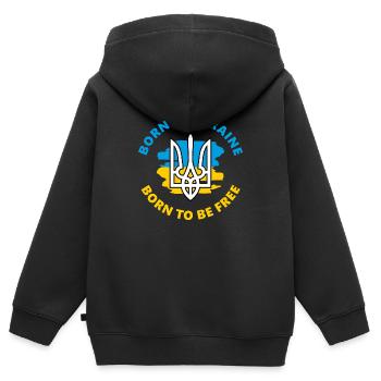 Geboren in der Ukraine. Geboren, um frei zu sein - Kinder Premium Organic Zip Hoodie - Schwarz - Hinten - AI Model Kid Male (0cm)