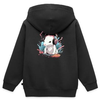 Axo l'axolotl audiophile - Sweat Premium à capuche zippé enfant bio - noir - Dos - AI Model Kid Male (0cm)