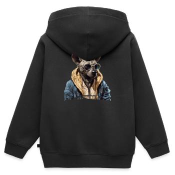 Hyène tachetée style de rue | Amoureux des hyènes - Sweat Premium à capuche zippé enfant bio - noir - Dos - AI Model Kid Male (0cm)