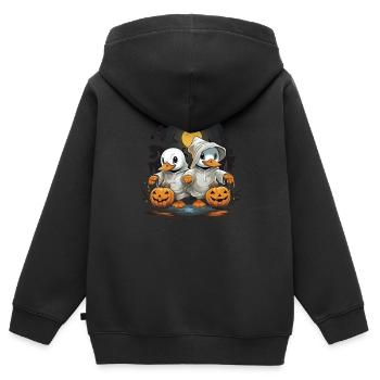 Halloween fantômes oies Trick or Treat collecte - Sweat Premium à capuche zippé enfant bio - noir - Dos - AI Model Kid Male (0cm)