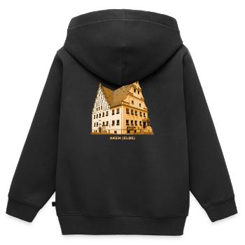 Hôtel de ville d’Aken Elbe, Bitterfeld, Saxe-Anhalt - Sweat Premium à capuche zippé enfant bio - noir - Dos - AI Model Kid Male (0cm)