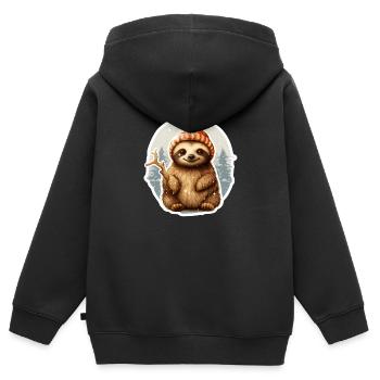 funny sloth in snowfall - Kids Premium Organic Zip-up Hoodie - black - Back - AI Model Kid Male (0cm)