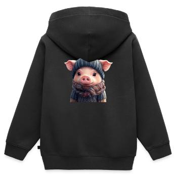 Niedliches Schweinchen - Kinder Premium Organic Zip Hoodie - Schwarz - Hinten - AI Model Kid Male (0cm)
