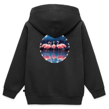 Flamingo Flock Tropical, Liebe Flamingos - Kinder Premium Organic Zip Hoodie - Schwarz - Hinten - AI Model Kid Male (0cm)