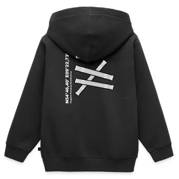 Flugplatz EDXF Design mit Namen und Koordinaten - Kinder Premium Organic Zip Hoodie - Schwarz - Hinten - AI Model Kid Male (0cm)