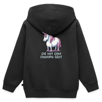 Die mit dem Einhorn geht - Kinder Premium Organic Zip Hoodie - Schwarz - Hinten - AI Model Kid Male (0cm)