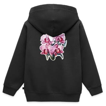 Orchidée - Sweat Premium à capuche zippé enfant bio - noir - Dos - AI Model Kid Male (0cm)