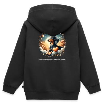Gestion du deuil du teckel Rainbow Bridge - Sweat Premium à capuche zippé enfant bio - noir - Dos - AI Model Kid Male (0cm)