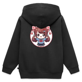 K = Pop Kid - Doigts de coeur - Sweat Premium à capuche zippé enfant bio - noir - Dos - AI Model Kid Male (0cm)
