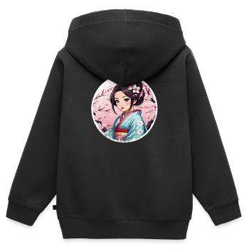 Japanerin im Kimono - Japan - Manga - Kinder Premium Organic Zip Hoodie - Schwarz - Hinten - AI Model Kid Male (0cm)