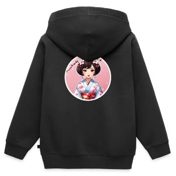 Japanerin im Kimono - Japan - Kinder Premium Organic Zip Hoodie - Schwarz - Hinten - AI Model Kid Male (0cm)