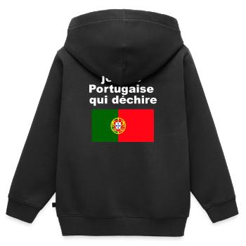 je suis portugaise qui déchire - Sweat Premium à capuche zippé enfant bio - noir - Dos - AI Model Kid Male (0cm)