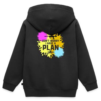 Ne vous inquiétez pas J’ai un plan Joueur tactique Paintbal - Sweat Premium à capuche zippé enfant bio - noir - Dos - AI Model Kid Male (0cm)
