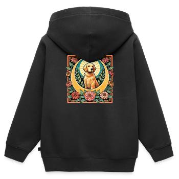 Golden retriever - Sweat Premium à capuche zippé enfant bio - noir - Dos - AI Model Kid Male (0cm)