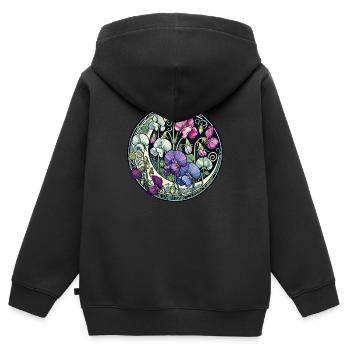 Pois de senteur violets - Sweat Premium à capuche zippé enfant bio - noir - Dos - AI Model Kid Male (0cm)