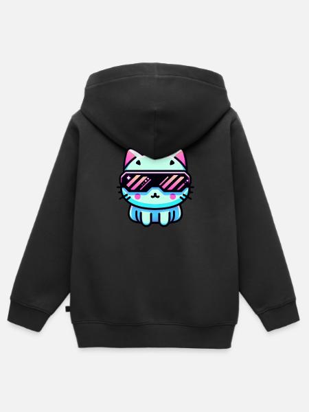 Cyber-Katze - Kinder Premium Organic Zip Hoodie - Schwarz