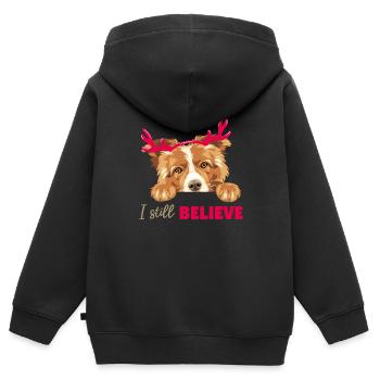 Niedlicher spähender Collie-Hund mit weihnachtlichen Hirschhörnern - Kinder Premium Organic Zip Hoodie - Schwarz - Hinten - AI Model Kid Male (0cm)