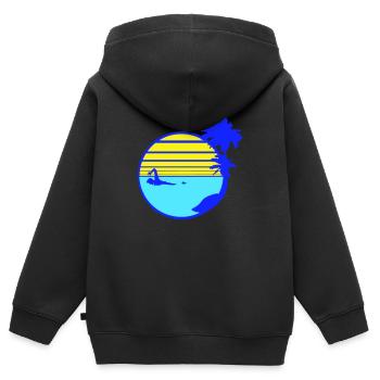 Schwimmen Mann Palmen Strand Streifen Meer Reise - Kinder Premium Organic Zip Hoodie - Schwarz - Hinten - AI Model Kid Male (0cm)