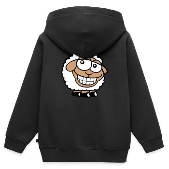 Schaf Grinsen Guckt Doof Frech Lächeln Glücklich - Kinder Premium Organic Zip Hoodie - Schwarz - Hinten - AI Model Kid Male (0cm)
