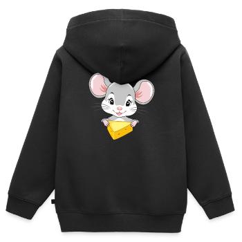Niedliche Babymaus mit einem Stück Käse - Kinder Premium Organic Zip Hoodie - Schwarz - Hinten - AI Model Kid Male (0cm)