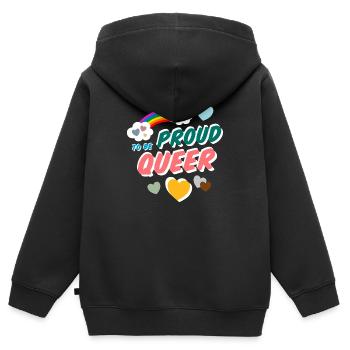 Fier d’être queer - Sweat Premium à capuche zippé enfant bio - noir - Dos - AI Model Kid Male (0cm)