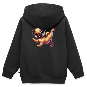 Süßer Mops Handstand Breakdance Salto Cartoon - Kinder Premium Organic Zip Hoodie - Schwarz - Hinten - AI Model Kid Male (0cm)