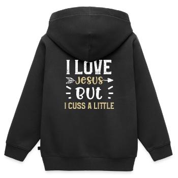 I Love Jesus But I Cuss A Little - Kinder Premium Organic Zip Hoodie - Schwarz - Hinten - AI Model Kid Male (0cm)
