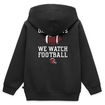 Le dimanche, nous regardons le football - Sweat Premium à capuche zippé enfant bio - noir - Dos - AI Model Kid Male (0cm)