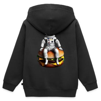 Astronaute spatial Cheeseburger - Sweat Premium à capuche zippé enfant bio - noir - Dos - AI Model Kid Male (0cm)