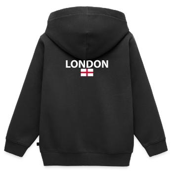 Londres Angleterre Anglais Drapeau Anglais - Sweat Premium à capuche zippé enfant bio - noir - Dos - AI Model Kid Male (0cm)