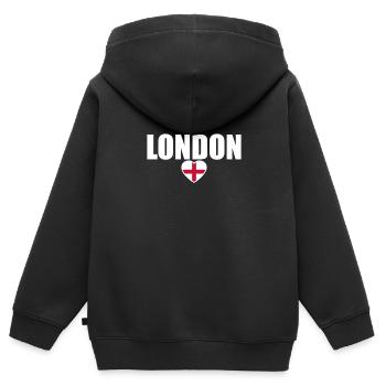 Londres Angleterre Anglais Drapeau Anglais - Sweat Premium à capuche zippé enfant bio - noir - Dos - AI Model Kid Male (0cm)
