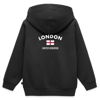 Londres Angleterre Anglais Drapeau Anglais - Sweat Premium à capuche zippé enfant bio - noir - Dos - AI Model Kid Male (0cm)