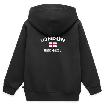 Londres Angleterre Vintage Drapeau anglais Anglais - Sweat Premium à capuche zippé enfant bio - noir - Dos - AI Model Kid Male (0cm)