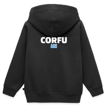 Corfou Grèce Drapeau grec Grec - Sweat Premium à capuche zippé enfant bio - noir - Dos - AI Model Kid Male (0cm)