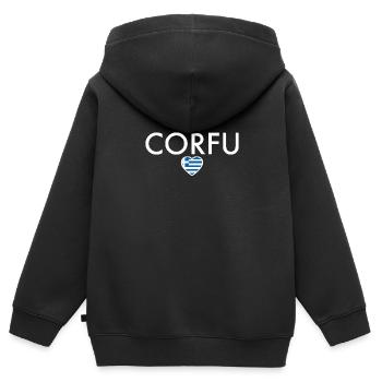 Corfou Grèce Drapeau grec Grec - Sweat Premium à capuche zippé enfant bio - noir - Dos - AI Model Kid Male (0cm)