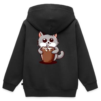 Chat de cacao - Sweat Premium à capuche zippé enfant bio - noir - Dos - AI Model Kid Male (0cm)