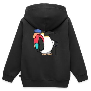 Wandern Pinguin Plodding Tier Niedliches Abenteuer - Kinder Premium Organic Zip Hoodie - Schwarz - Hinten - AI Model Kid Male (0cm)