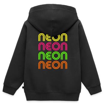 Néon rose orange vert jaune 80 90 tenue fête - Sweat Premium à capuche zippé enfant bio - noir - Dos - AI Model Kid Male (0cm)