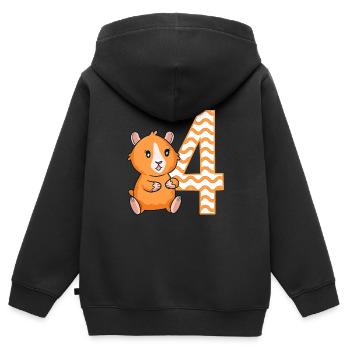 4ème anniversaire Cochon d’Inde Fille de 4 ans - Sweat Premium à capuche zippé enfant bio - noir - Dos - AI Model Kid Male (0cm)