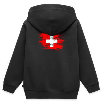 Schweiz Flagge used - Kinder Premium Organic Zip Hoodie - Schwarz - Hinten - AI Model Kid Male (0cm)