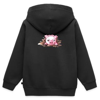 Planschendes Comic Schweinchen - Kinder Premium Organic Zip Hoodie - Schwarz - Hinten - AI Model Kid Male (0cm)