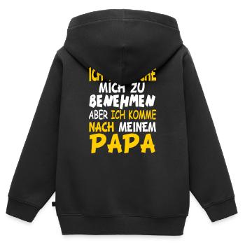 Ich versuche mich zu benehmen aber ich komme nach - Kinder Premium Organic Zip Hoodie - Schwarz - Hinten - AI Model Kid Male (0cm)