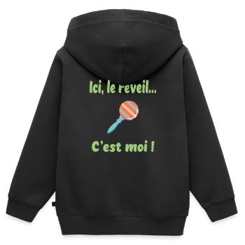 Ici, le réveil c'est moi - Sweat Premium à capuche zippé enfant bio - noir - Dos - AI Model Kid Male (0cm)