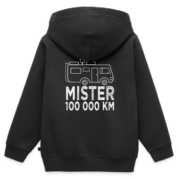 Camping Monsieur 100 000 km cadeau camping car - Sweat Premium à capuche zippé enfant bio - noir - Dos - AI Model Kid Male (0cm)