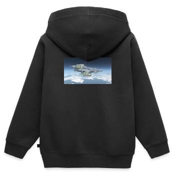 Ein riesiges Raumschiff über den Wolken - Kinder Premium Organic Zip Hoodie - Schwarz - Hinten - AI Model Kid Male (0cm)