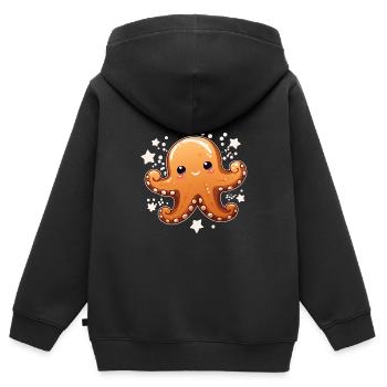 Lebkuchen Oktopus - Kinder Premium Organic Zip Hoodie - Schwarz - Hinten - AI Model Kid Male (0cm)