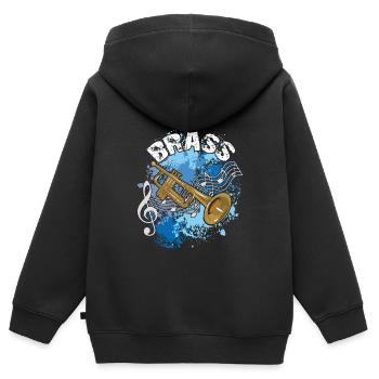 Trompete mit Notenlinien auf Farbklecksen - Kinder Premium Organic Zip Hoodie - Schwarz - Hinten - AI Model Kid Male (0cm)