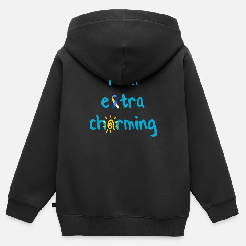 Extra Charming - Down Syndrom Trisonomie 21 - Kinder Premium Organic Zip Hoodie - Schwarz
